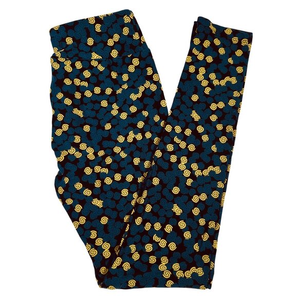 LuLaRoe Black Blue Yellow S Design Circles Squiggles NEW Leggings One Size OS - Picture 1 of 6
